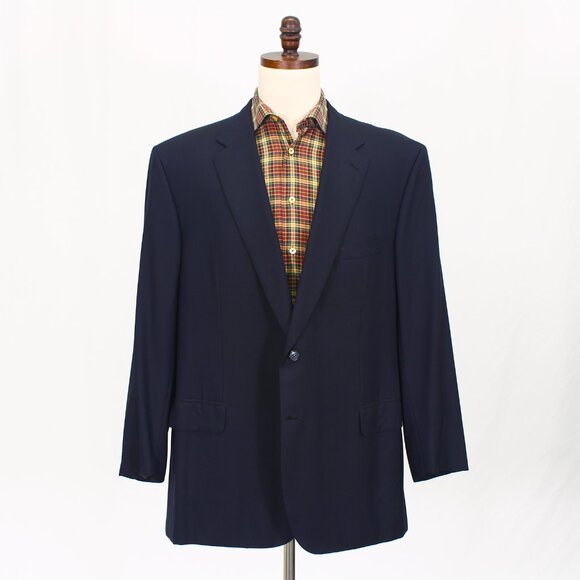 Brioni 52L Navy Blazer Sport Coat Jacket 2-Button Herringbone Y179